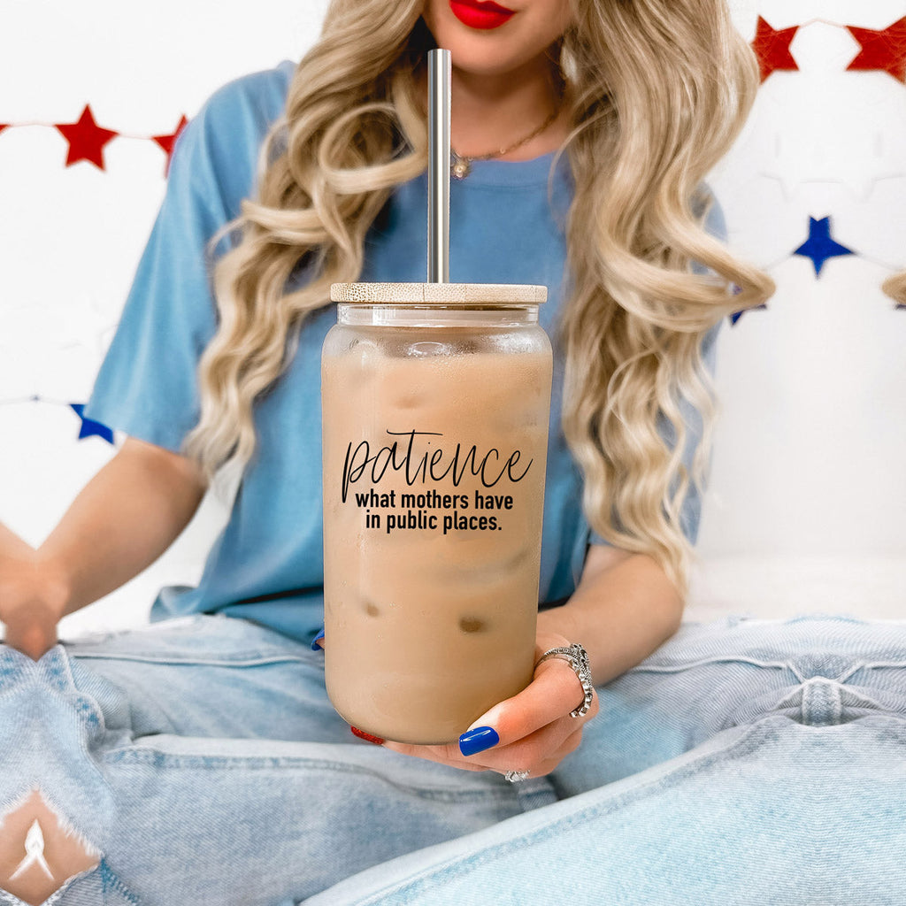 17oz Glass Tumbler With Bamboo Lid And 2 Stainless Straws, Mom Humor BandsCo Straps