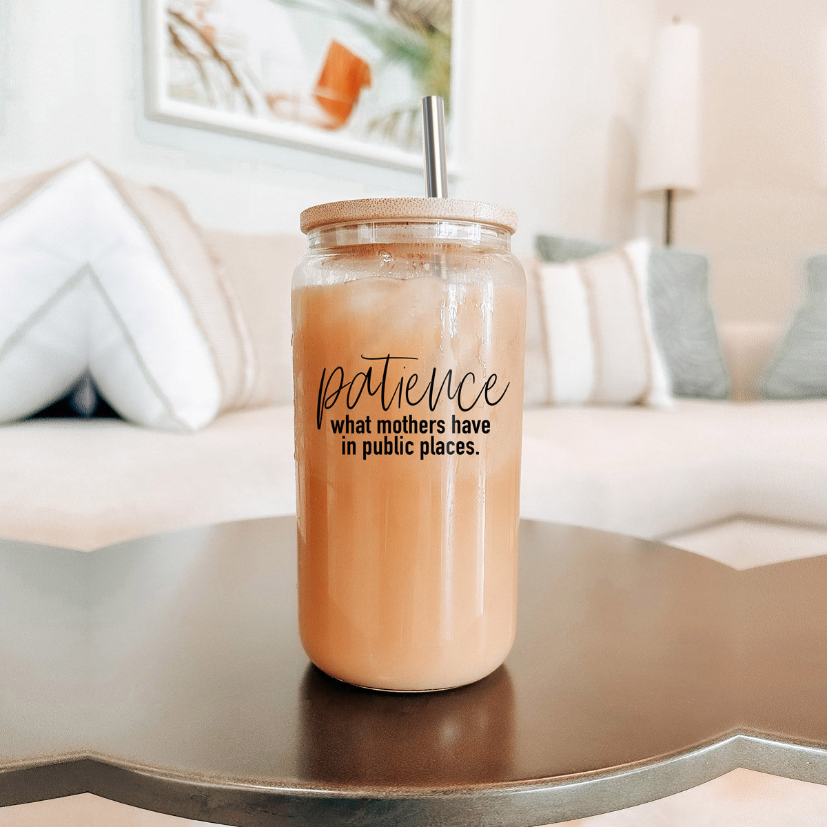 17oz Glass Tumbler With Bamboo Lid And 2 Stainless Straws, Mom Humor BandsCo Straps