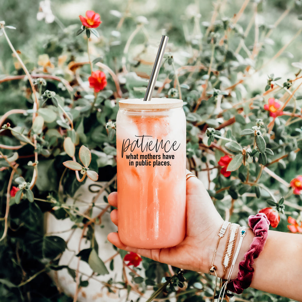 17oz Glass Tumbler With Bamboo Lid And 2 Stainless Straws, Mom Humor BandsCo Straps