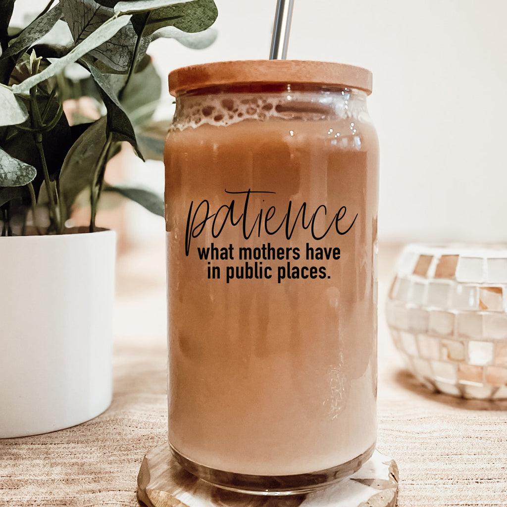 17oz Glass Tumbler With Bamboo Lid And 2 Stainless Straws, Mom Humor BandsCo Straps