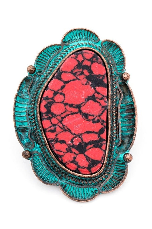Patina Western Turquoise Stone Stretch Ring Adjustable