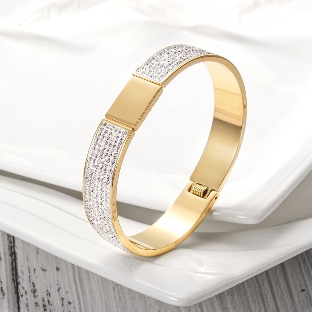 Pave Crystal Gold Bangle Bracelet Women Elegant Sparkle BandsCo Straps