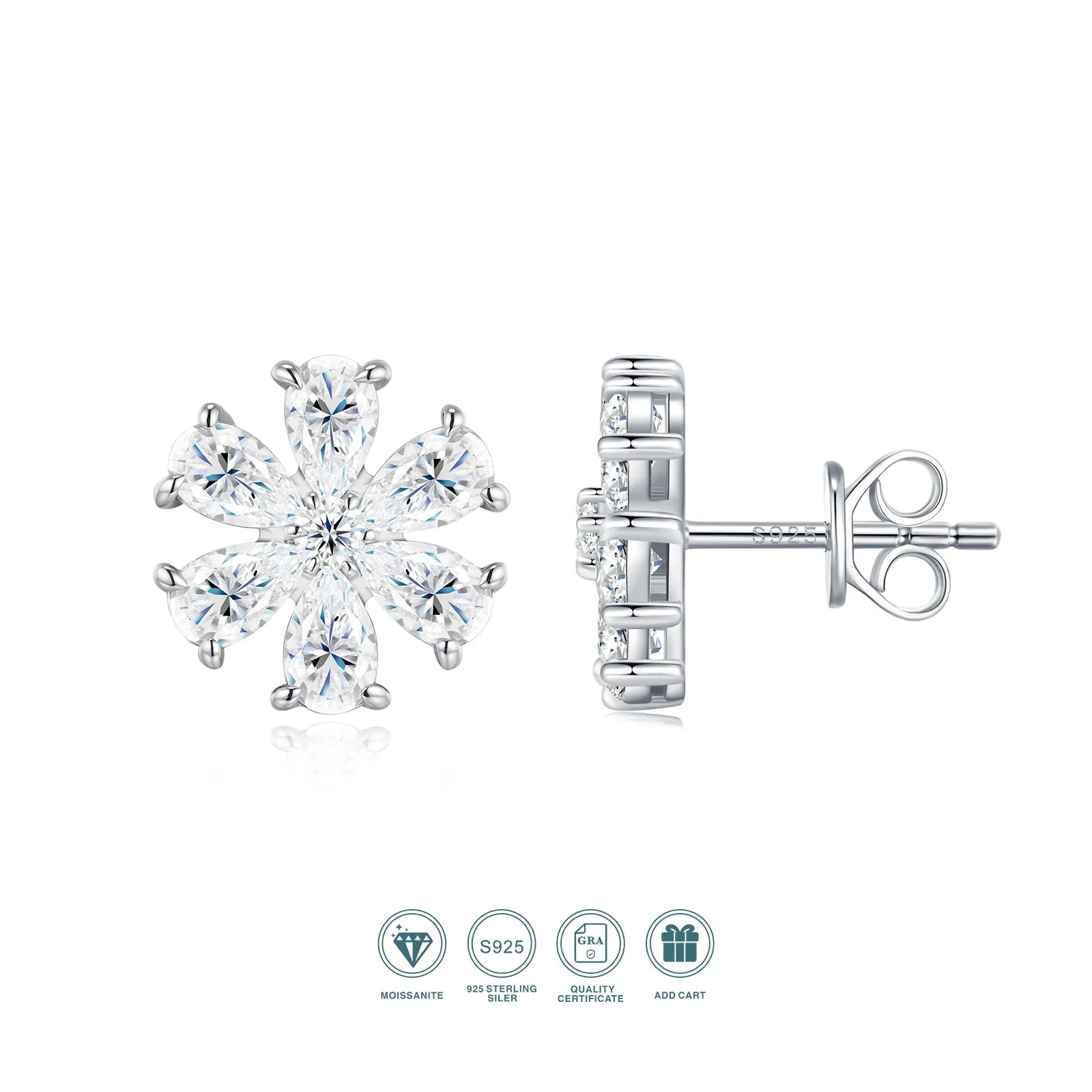 Pear Cut Cluster Moissanite Stud Earrings 3x5mm S925 Silver 18K Gold Plated BandsCo Straps