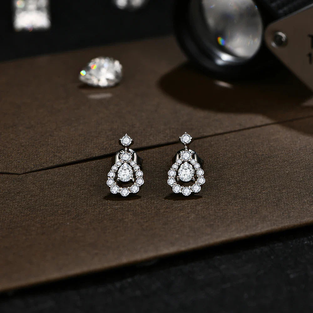 Pear Cut 4x3mm Moissanite Stud Earrings 925 Sterling Silver Bridal Sparkle BandsCo Straps