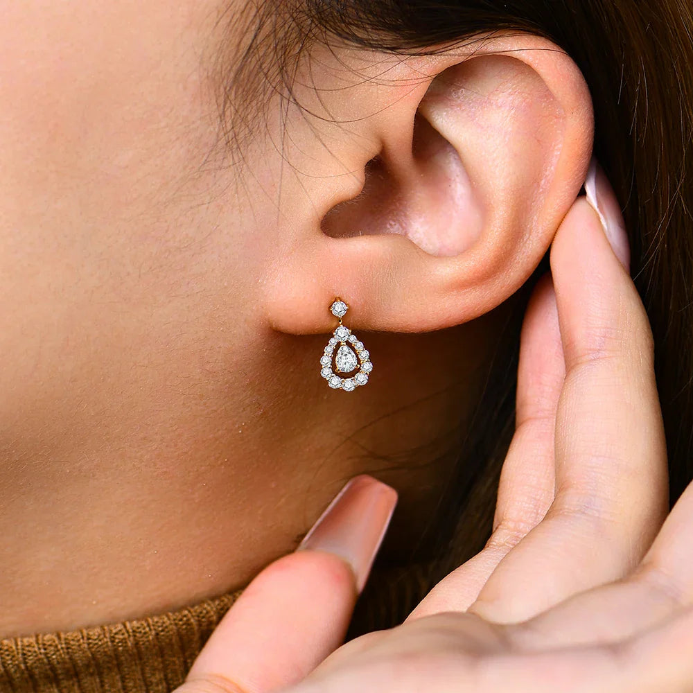 Pear Cut 4x3mm Moissanite Stud Earrings 925 Sterling Silver Bridal Sparkle BandsCo Straps