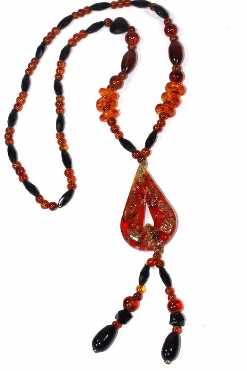 Pear Pendant Glass Teardrop Beaded Necklace Statement