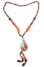 Pear Pendant Glass Teardrop Beaded Necklace Statement