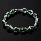 Pear Shape Cubic Zirconia Tennis Bracelet Emerald Tone