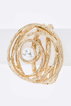 Pearl Accent Hinged Bangle Gold Plated Textured Bracelet