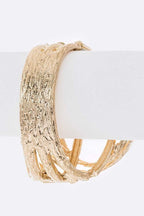 Pearl Accent Hinged Bangle Gold Plated Textured Bracelet