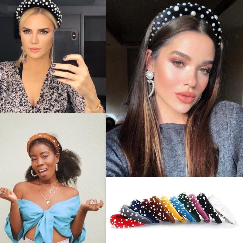 Pearl Headband Special Design Pearl Stone Velvet Hairbands Handmade Women Crown Sponge Thick Head Hoop for Girls Gorgeous Hair Accessories For Women Stevvex