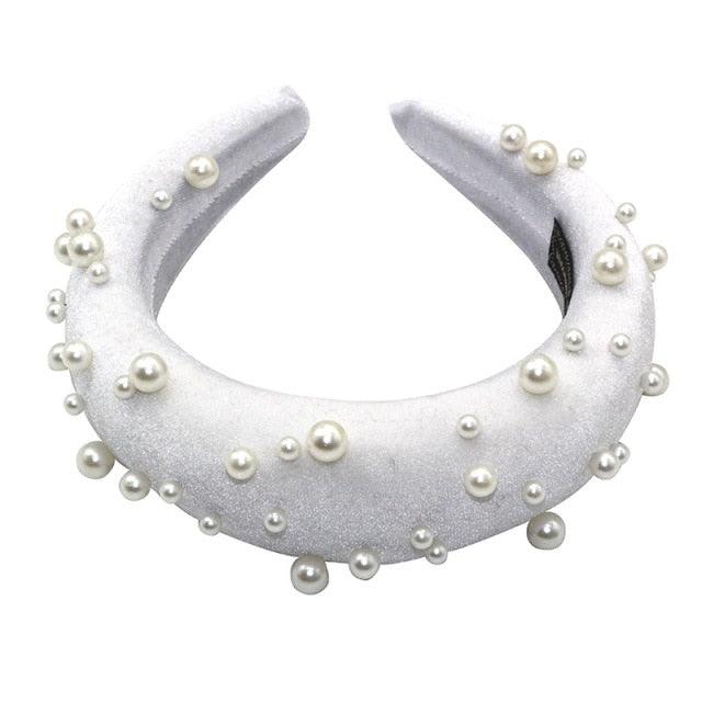 Pearl Headband Special Design Pearl Stone Velvet Hairbands Handmade Women Crown Sponge Thick Head Hoop for Girls Gorgeous Hair Accessories For Women Stevvex
