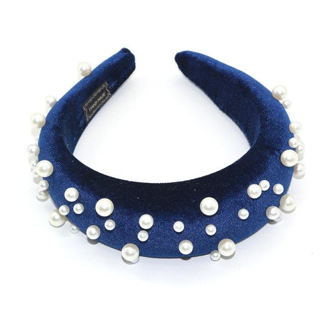 Pearl Headband Special Design Pearl Stone Velvet Hairbands Handmade Women Crown Sponge Thick Head Hoop for Girls Gorgeous Hair Accessories For Women Stevvex