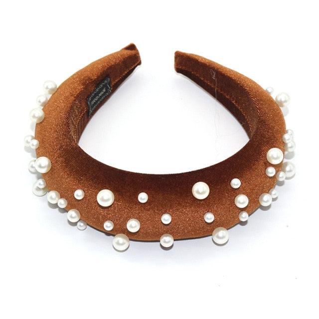 Pearl Headband Special Design Pearl Stone Velvet Hairbands Handmade Women Crown Sponge Thick Head Hoop for Girls Gorgeous Hair Accessories For Women Stevvex