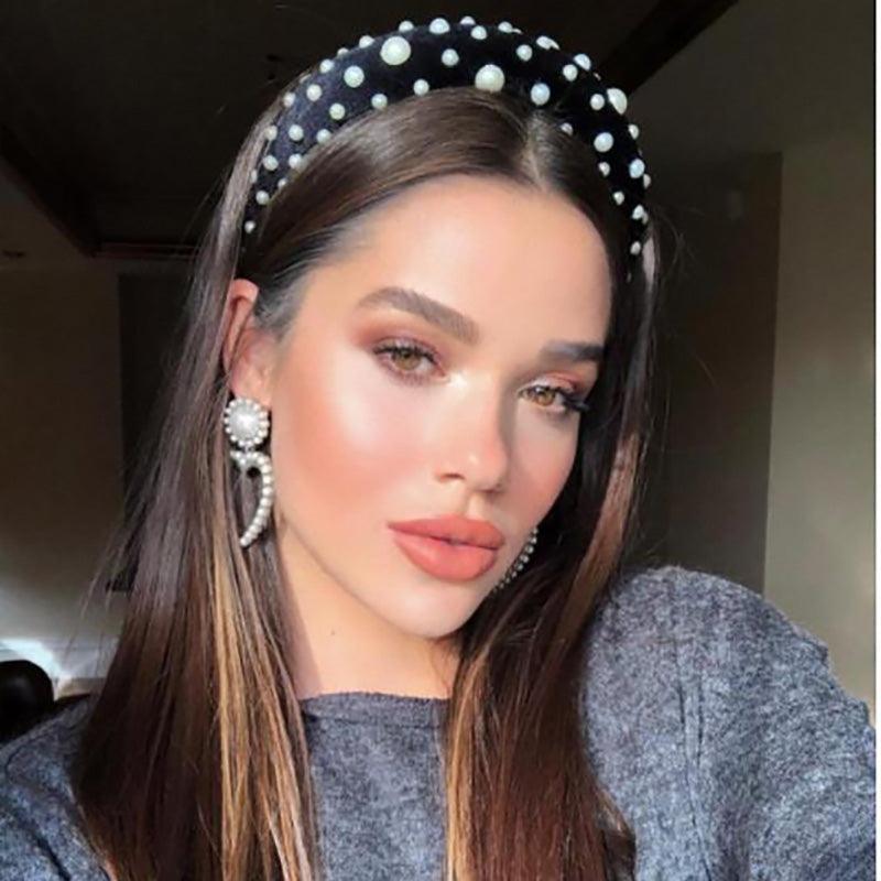 Pearl Headband Special Design Pearl Stone Velvet Hairbands Handmade Women Crown Sponge Thick Head Hoop for Girls Gorgeous Hair Accessories For Women Stevvex