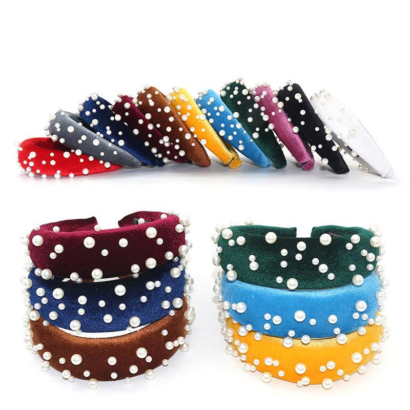 Pearl Headband Special Design Pearl Stone Velvet Hairbands Handmade Women Crown Sponge Thick Head Hoop for Girls Gorgeous Hair Accessories For Women Stevvex