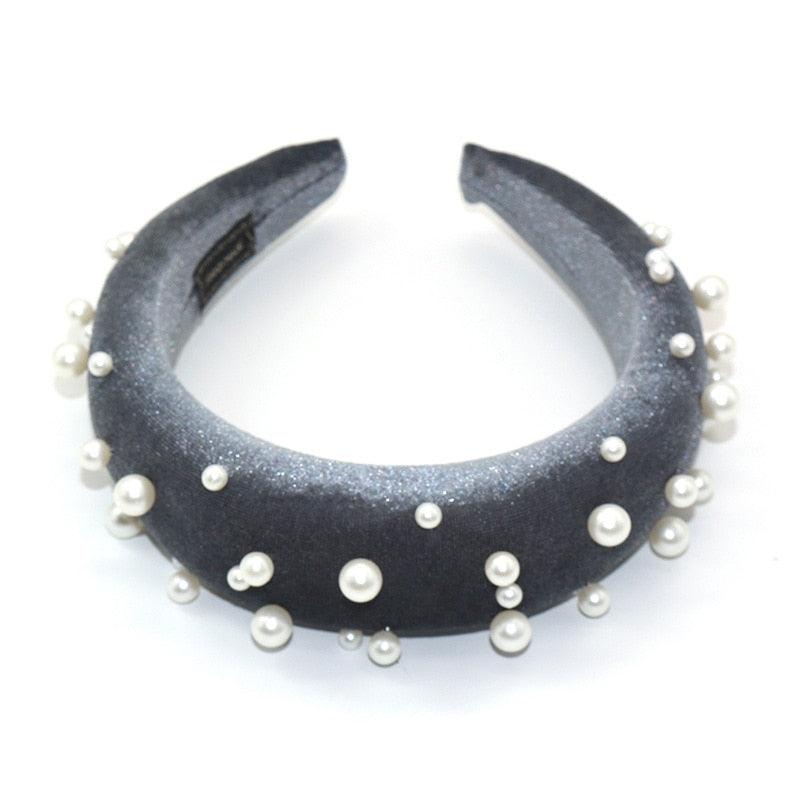 Pearl Headband Special Design Pearl Stone Velvet Hairbands Handmade Women Crown Sponge Thick Head Hoop for Girls Gorgeous Hair Accessories For Women Stevvex