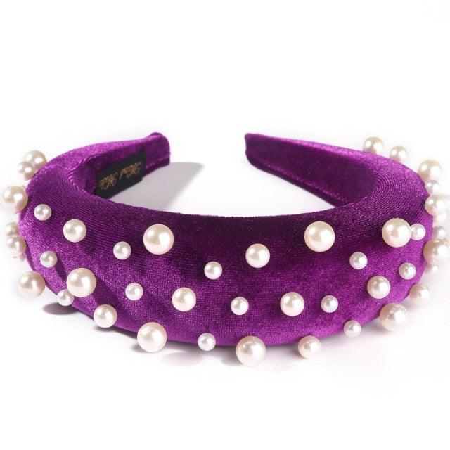 Pearl Headband Special Design Pearl Stone Velvet Hairbands Handmade Women Crown Sponge Thick Head Hoop for Girls Gorgeous Hair Accessories For Women Stevvex