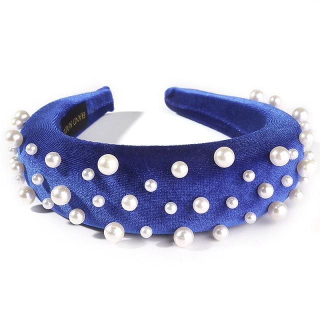 Pearl Headband Special Design Pearl Stone Velvet Hairbands Handmade Women Crown Sponge Thick Head Hoop for Girls Gorgeous Hair Accessories For Women Stevvex