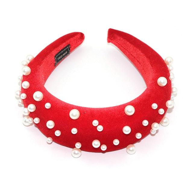 Pearl Headband Special Design Pearl Stone Velvet Hairbands Handmade Women Crown Sponge Thick Head Hoop for Girls Gorgeous Hair Accessories For Women Stevvex