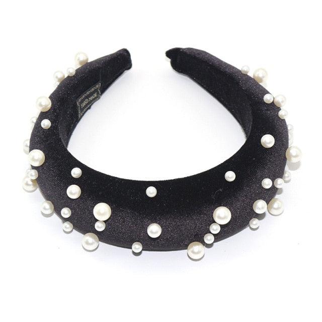 Pearl Headband Special Design Pearl Stone Velvet Hairbands Handmade Women Crown Sponge Thick Head Hoop for Girls Gorgeous Hair Accessories For Women Stevvex