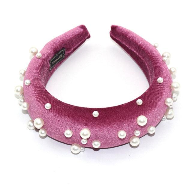 Pearl Headband Special Design Pearl Stone Velvet Hairbands Handmade Women Crown Sponge Thick Head Hoop for Girls Gorgeous Hair Accessories For Women Stevvex