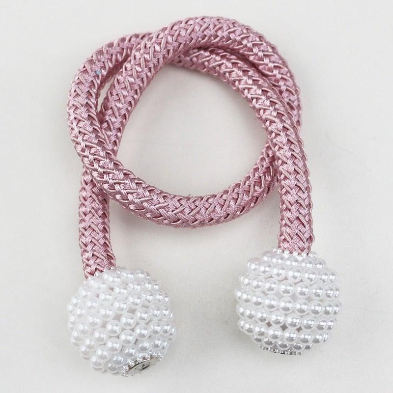 Pearl Magnetic Curtain Clip Tieback Home Decor Buckle Curtain Holder Hanging Ball Rope Straps Holdbacks Room Accessories Strong Magnetic Curtain Tiebacks Pearl Decorative Rope Window Holdbacks For Drapes Home Office Stevvex