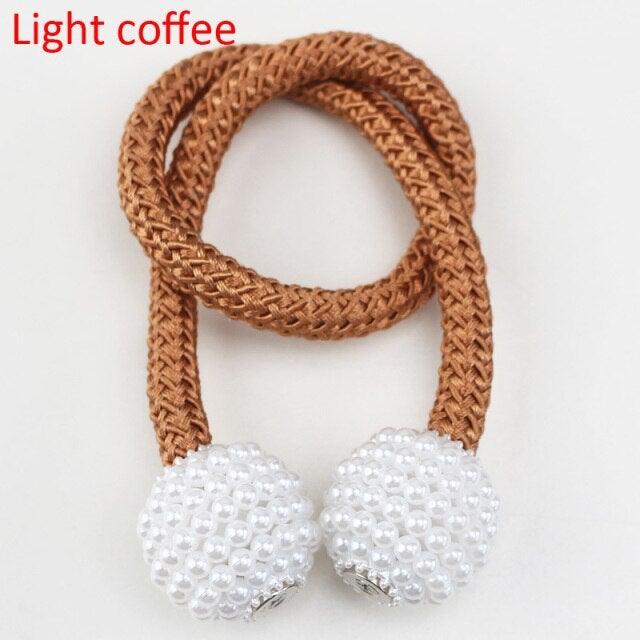 Pearl Magnetic Curtain Clip Tieback Home Decor Buckle Curtain Holder Hanging Ball Rope Straps Holdbacks Room Accessories Strong Magnetic Curtain Tiebacks Pearl Decorative Rope Window Holdbacks For Drapes Home Office Stevvex