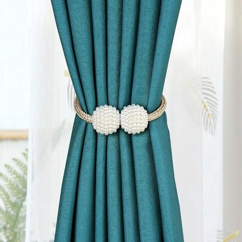 Pearl Magnetic Curtain Clip Tieback Home Decor Buckle Curtain Holder Hanging Ball Rope Straps Holdbacks Room Accessories Strong Magnetic Curtain Tiebacks Pearl Decorative Rope Window Holdbacks For Drapes Home Office Stevvex
