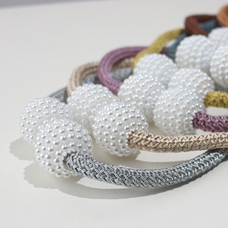 Pearl Magnetic Curtain Clip Tieback Home Decor Buckle Curtain Holder Hanging Ball Rope Straps Holdbacks Room Accessories Strong Magnetic Curtain Tiebacks Pearl Decorative Rope Window Holdbacks For Drapes Home Office Stevvex