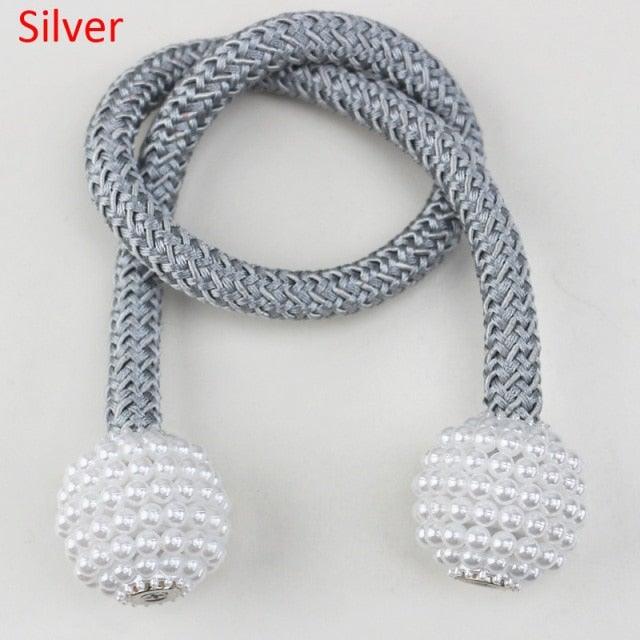 Pearl Magnetic Curtain Clip Tieback Home Decor Buckle Curtain Holder Hanging Ball Rope Straps Holdbacks Room Accessories Strong Magnetic Curtain Tiebacks Pearl Decorative Rope Window Holdbacks For Drapes Home Office Stevvex