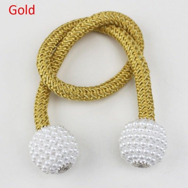 Pearl Magnetic Curtain Clip Tieback Home Decor Buckle Curtain Holder Hanging Ball Rope Straps Holdbacks Room Accessories Strong Magnetic Curtain Tiebacks Pearl Decorative Rope Window Holdbacks For Drapes Home Office Stevvex