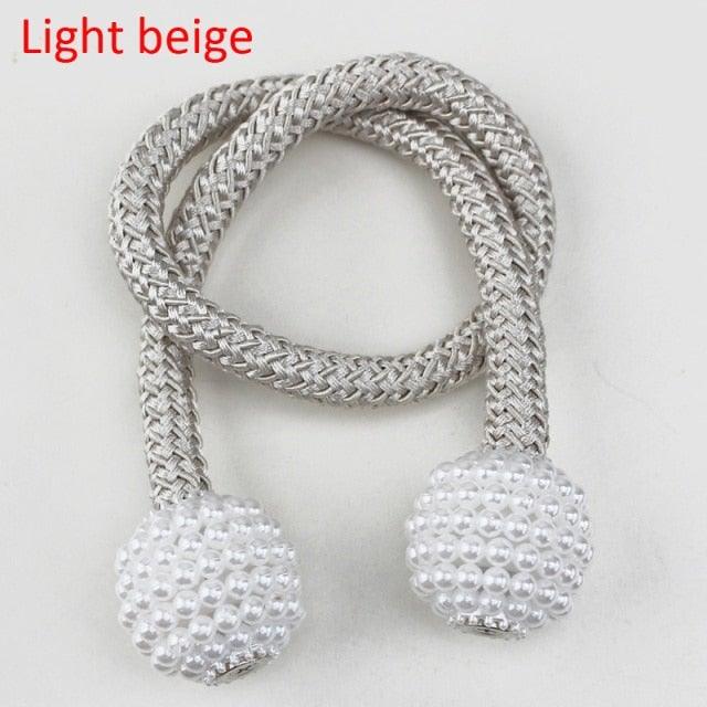 Pearl Magnetic Curtain Clip Tieback Home Decor Buckle Curtain Holder Hanging Ball Rope Straps Holdbacks Room Accessories Strong Magnetic Curtain Tiebacks Pearl Decorative Rope Window Holdbacks For Drapes Home Office Stevvex