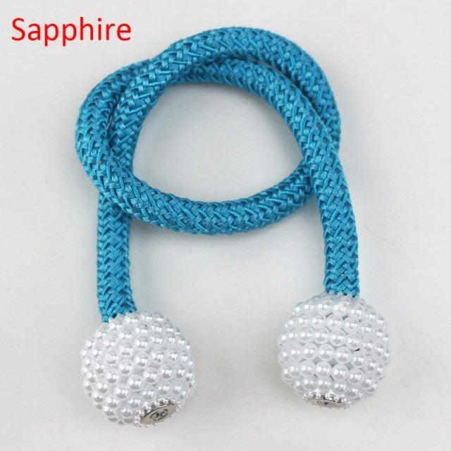 Pearl Magnetic Curtain Clip Tieback Home Decor Buckle Curtain Holder Hanging Ball Rope Straps Holdbacks Room Accessories Strong Magnetic Curtain Tiebacks Pearl Decorative Rope Window Holdbacks For Drapes Home Office Stevvex