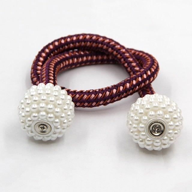 Pearl Magnetic Curtain Clip Tieback Home Decor Buckle Curtain Holder Hanging Ball Rope Straps Holdbacks Room Accessories Strong Magnetic Curtain Tiebacks Pearl Decorative Rope Window Holdbacks For Drapes Home Office Stevvex