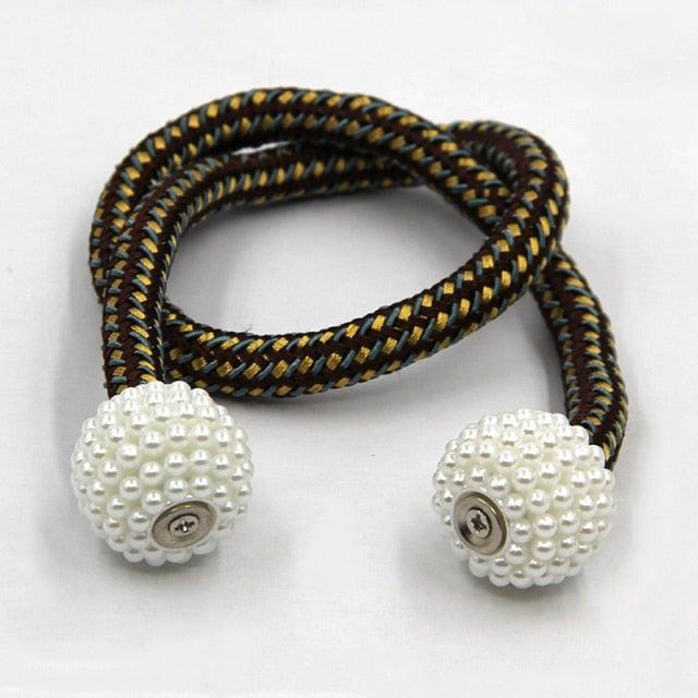 Pearl Magnetic Curtain Clip Tieback Home Decor Buckle Curtain Holder Hanging Ball Rope Straps Holdbacks Room Accessories Strong Magnetic Curtain Tiebacks Pearl Decorative Rope Window Holdbacks For Drapes Home Office Stevvex