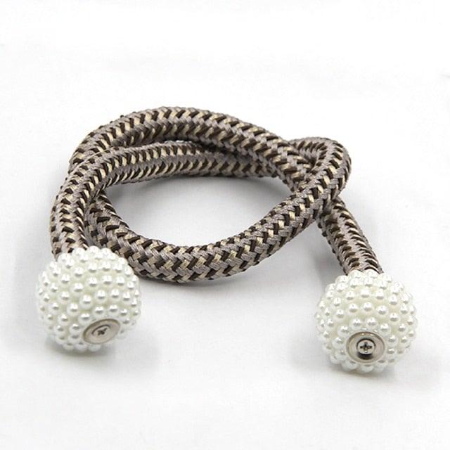 Pearl Magnetic Curtain Clip Tieback Home Decor Buckle Curtain Holder Hanging Ball Rope Straps Holdbacks Room Accessories Strong Magnetic Curtain Tiebacks Pearl Decorative Rope Window Holdbacks For Drapes Home Office Stevvex