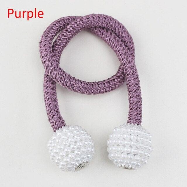 Pearl Magnetic Curtain Clip Tieback Home Decor Buckle Curtain Holder Hanging Ball Rope Straps Holdbacks Room Accessories Strong Magnetic Curtain Tiebacks Pearl Decorative Rope Window Holdbacks For Drapes Home Office Stevvex