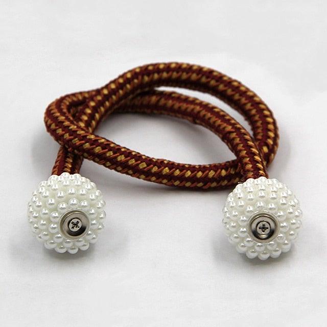 Pearl Magnetic Curtain Clip Tieback Home Decor Buckle Curtain Holder Hanging Ball Rope Straps Holdbacks Room Accessories Strong Magnetic Curtain Tiebacks Pearl Decorative Rope Window Holdbacks For Drapes Home Office Stevvex