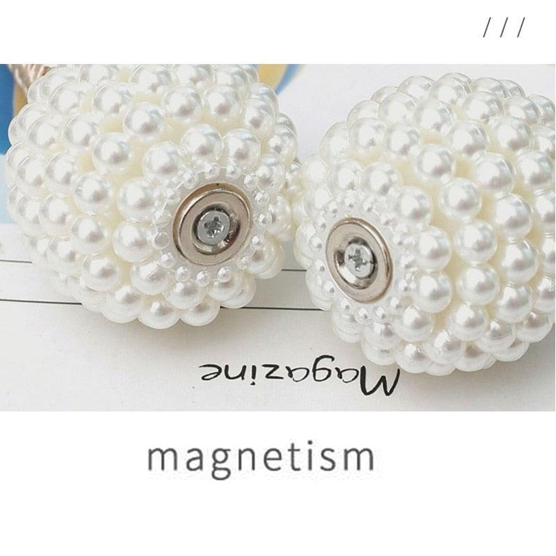 Pearl Magnetic Curtain Clip Tieback Home Decor Buckle Curtain Holder Hanging Ball Rope Straps Holdbacks Room Accessories Strong Magnetic Curtain Tiebacks Pearl Decorative Rope Window Holdbacks For Drapes Home Office Stevvex