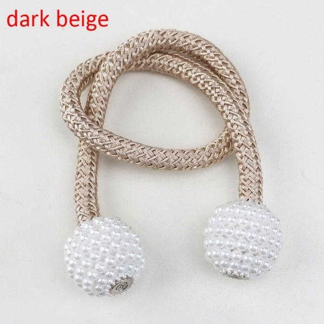 Pearl Magnetic Curtain Clip Tieback Home Decor Buckle Curtain Holder Hanging Ball Rope Straps Holdbacks Room Accessories Strong Magnetic Curtain Tiebacks Pearl Decorative Rope Window Holdbacks For Drapes Home Office Stevvex