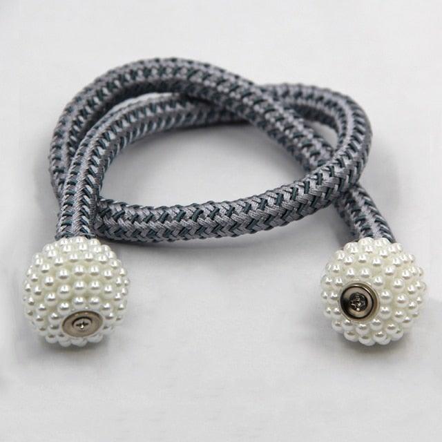Pearl Magnetic Curtain Clip Tieback Home Decor Buckle Curtain Holder Hanging Ball Rope Straps Holdbacks Room Accessories Strong Magnetic Curtain Tiebacks Pearl Decorative Rope Window Holdbacks For Drapes Home Office Stevvex