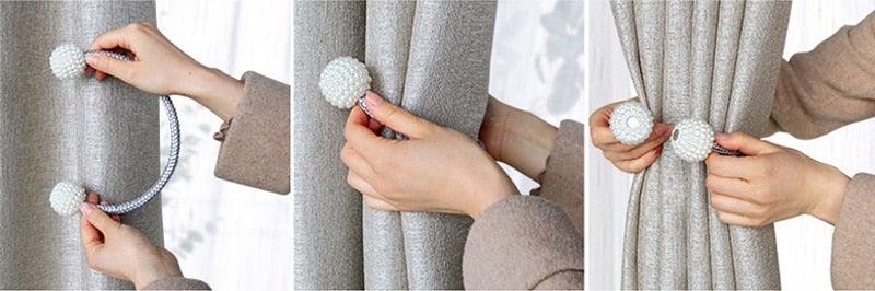 Pearl Magnetic Curtain Clip Tieback Home Decor Buckle Curtain Holder Hanging Ball Rope Straps Holdbacks Room Accessories Strong Magnetic Curtain Tiebacks Pearl Decorative Rope Window Holdbacks For Drapes Home Office Stevvex