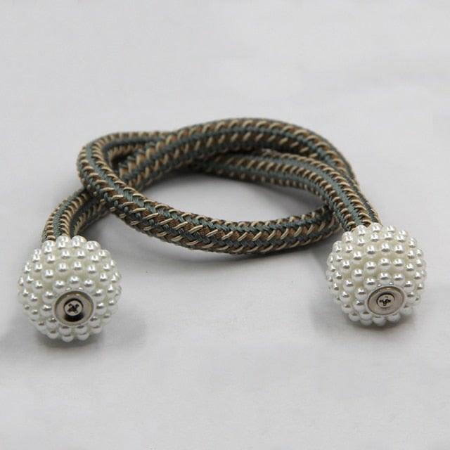 Pearl Magnetic Curtain Clip Tieback Home Decor Buckle Curtain Holder Hanging Ball Rope Straps Holdbacks Room Accessories Strong Magnetic Curtain Tiebacks Pearl Decorative Rope Window Holdbacks For Drapes Home Office Stevvex