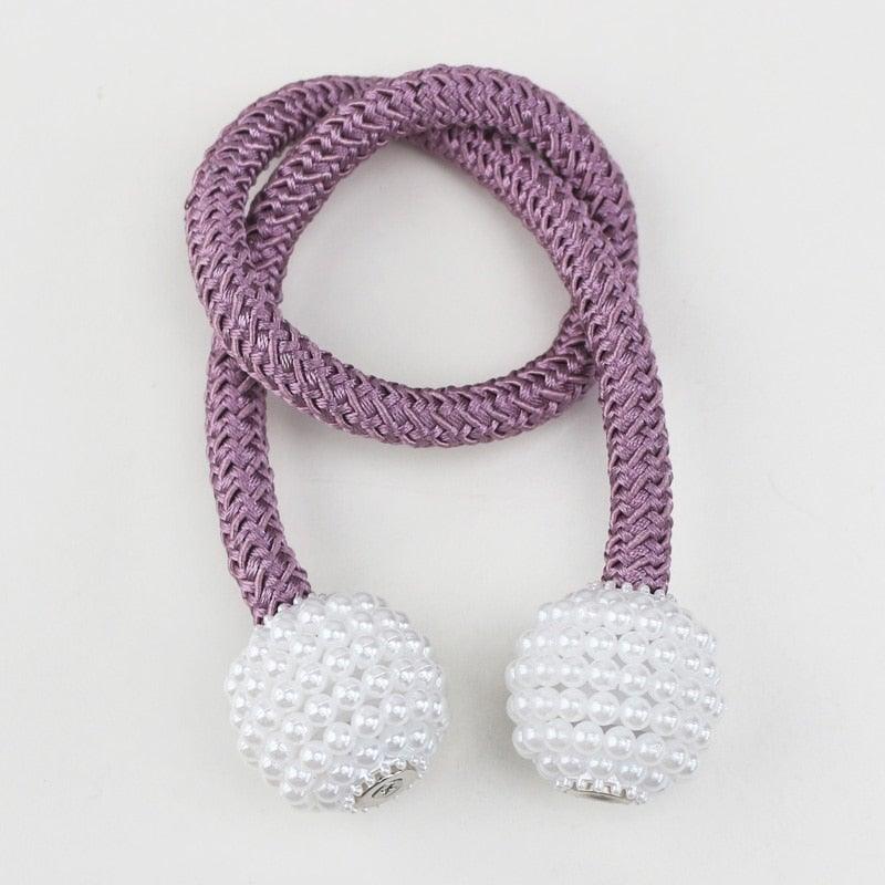 Pearl Magnetic Curtain Clip Tieback Home Decor Buckle Curtain Holder Hanging Ball Rope Straps Holdbacks Room Accessories Strong Magnetic Curtain Tiebacks Pearl Decorative Rope Window Holdbacks For Drapes Home Office Stevvex