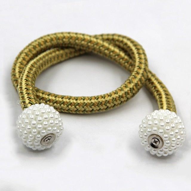 Pearl Magnetic Curtain Clip Tieback Home Decor Buckle Curtain Holder Hanging Ball Rope Straps Holdbacks Room Accessories Strong Magnetic Curtain Tiebacks Pearl Decorative Rope Window Holdbacks For Drapes Home Office Stevvex