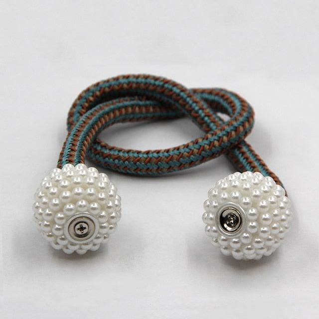 Pearl Magnetic Curtain Clip Tieback Home Decor Buckle Curtain Holder Hanging Ball Rope Straps Holdbacks Room Accessories Strong Magnetic Curtain Tiebacks Pearl Decorative Rope Window Holdbacks For Drapes Home Office Stevvex