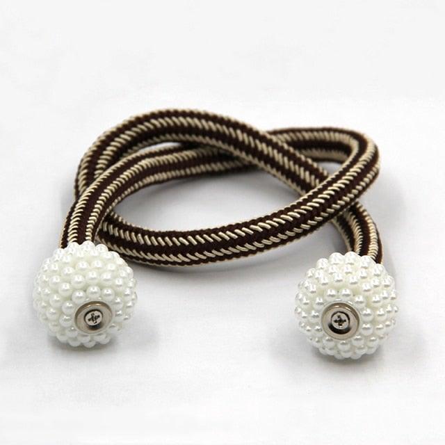 Pearl Magnetic Curtain Clip Tieback Home Decor Buckle Curtain Holder Hanging Ball Rope Straps Holdbacks Room Accessories Strong Magnetic Curtain Tiebacks Pearl Decorative Rope Window Holdbacks For Drapes Home Office Stevvex