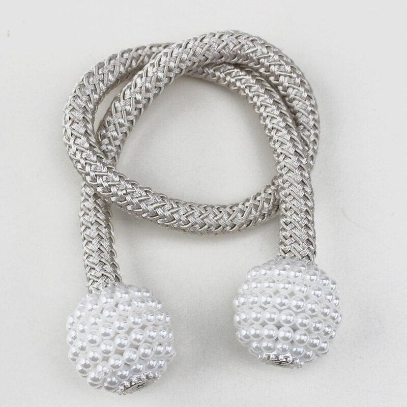 Pearl Magnetic Curtain Clip Tieback Home Decor Buckle Curtain Holder Hanging Ball Rope Straps Holdbacks Room Accessories Strong Magnetic Curtain Tiebacks Pearl Decorative Rope Window Holdbacks For Drapes Home Office Stevvex