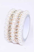 Pearl Rhinestone Stretch Bracelet Set 5 Pc Convertible